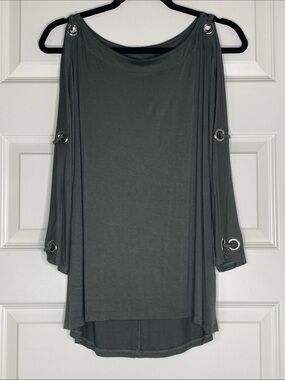 Cable & Gauge Olive Cold-Shoulder Tunic with Silver Grommets